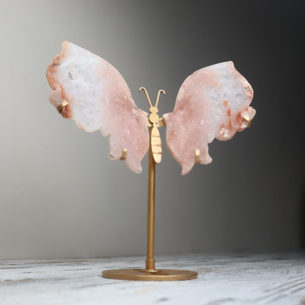 Pink Amethyst Flower Agate Butterfly Wings on Stand | Calm, Healing &amp; Heart Awakening
