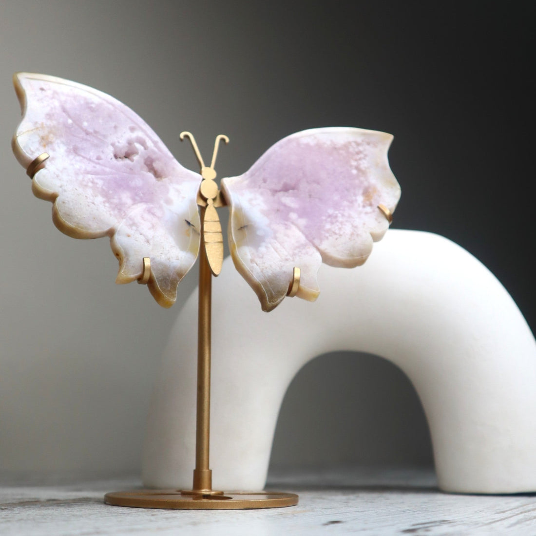 Pink Flower Agate Butterfly Wings on Stand | Growth, Heart Healing &amp; New Beginnings