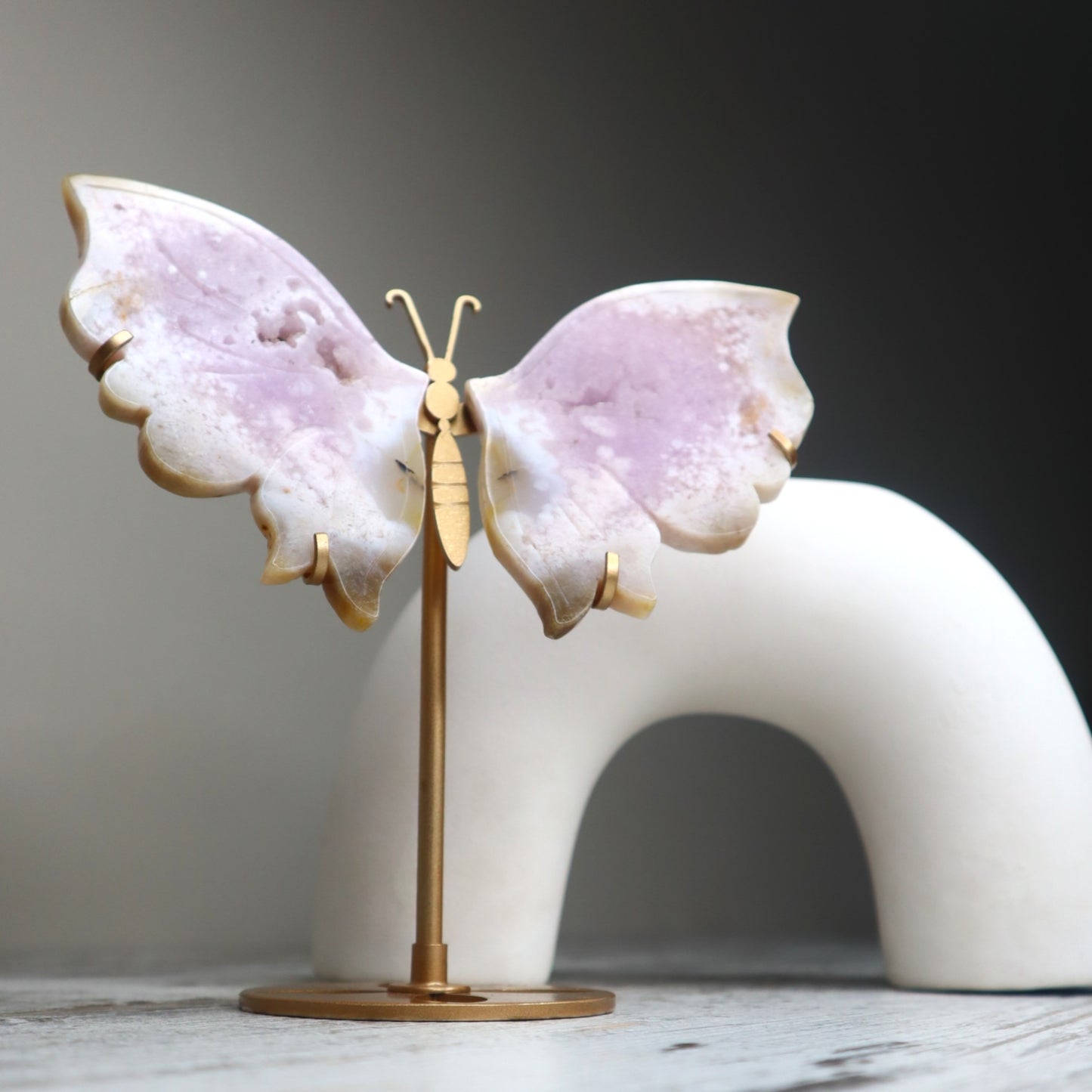 Pink Flower Agate Butterfly Wings on Stand | Growth, Heart Healing & New Beginnings