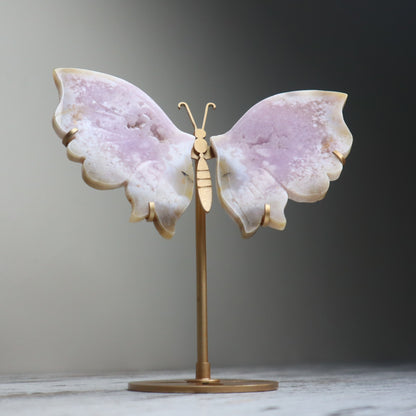 Pink Flower Agate Butterfly Wings on Stand | Growth, Heart Healing & New Beginnings