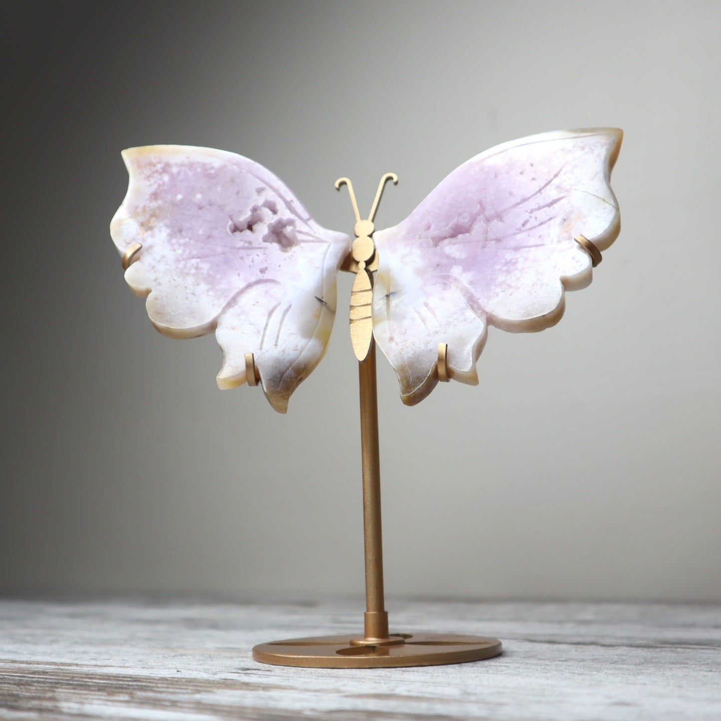 Pink Flower Agate Butterfly Wings on Stand | Growth, Heart Healing & New Beginnings