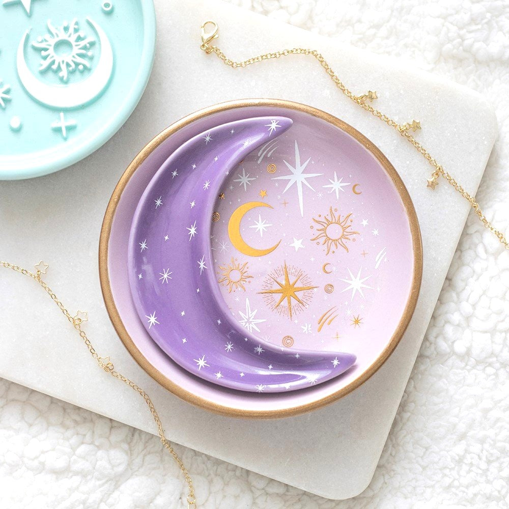Purple Moon Stacking Ceramic Trinket Dish | Celestial Magic, Intuition &amp; Sacred Treasures