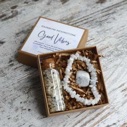 'Good Vibes' Chip Gift Box | Rainbow Moonstone