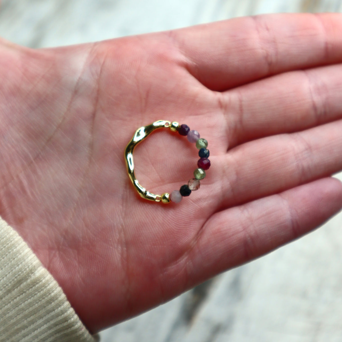Rainbow Tourmaline Beaded Ring | Balance, Love &amp; Protection
