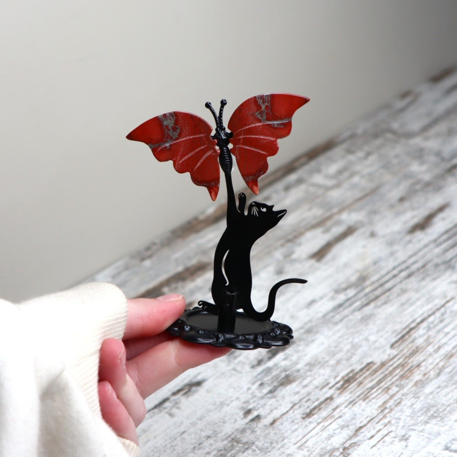 Red Jasper Cat &amp; Butterfly Display | Courage, Strength &amp; Grounding