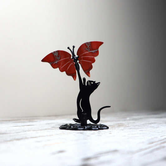 Red Jasper Cat & Butterfly Display | Courage, Strength & Grounding