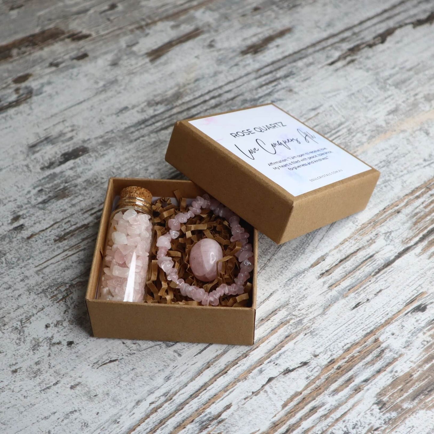 'Love Conquers All' Chip Gift Box | Rose Quartz