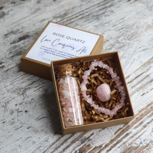 'Love Conquers All' Chip Gift Box | Rose Quartz