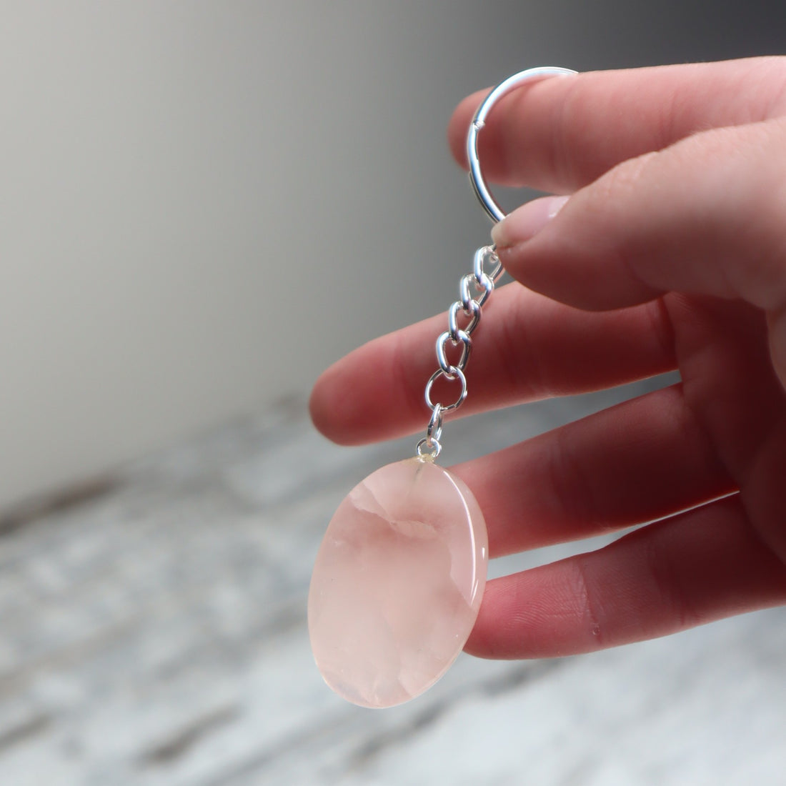 Rose Quartz Worry Stone Keychain | Self-Love, Calm &amp; Heart Healing