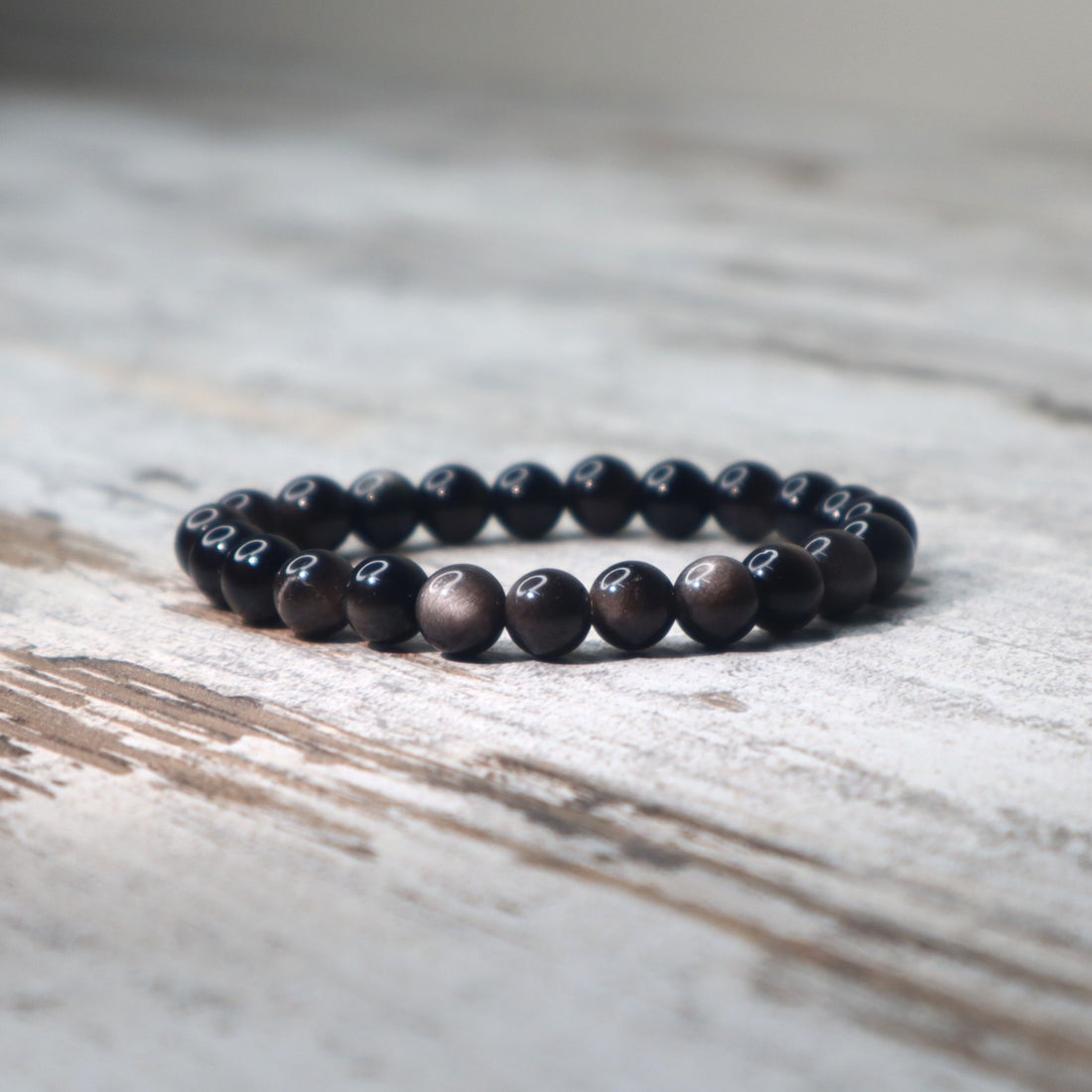 Silver Sheen Obsidian Bead Bracelet | 8mm | Protection, Insight &amp; Inner Strength
