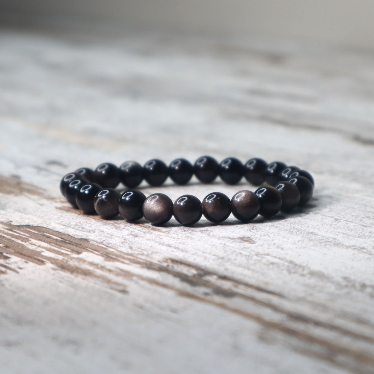 Silver Sheen Obsidian Bead Bracelet | 8mm | Protection, Insight &amp; Inner Strength