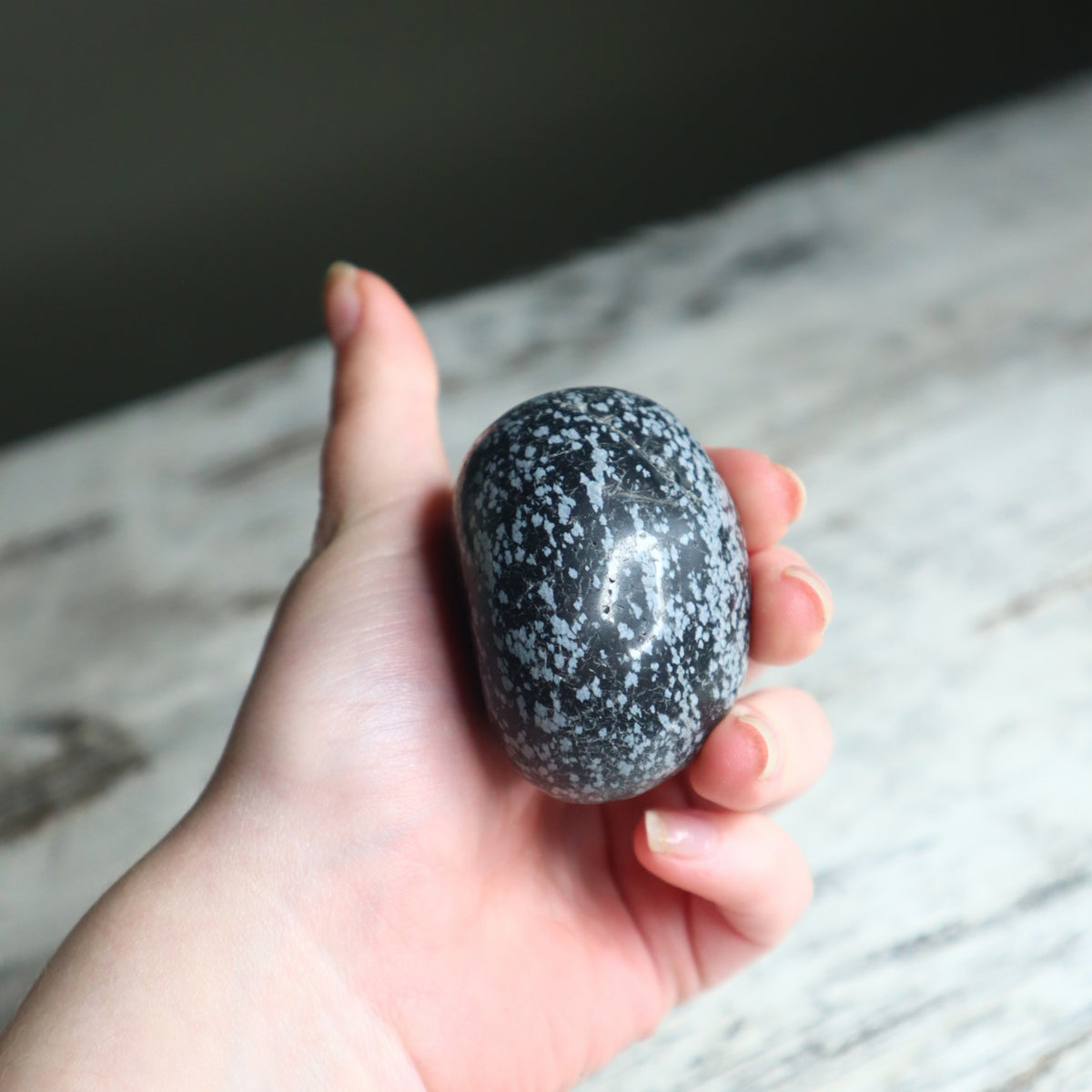 Snowflake Obsidian Palm Stone | Calm, Protection &amp; Inner Balance
