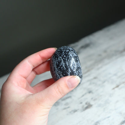 Snowflake Obsidian Palm Stone | Calm, Protection & Inner Balance