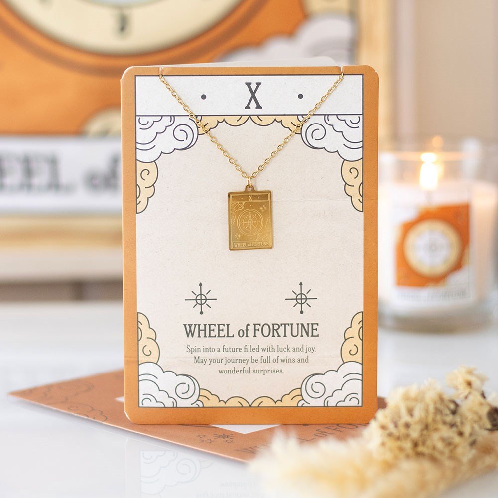 Wheel Of Fortune Tarot Necklace Greeting Card | Luck, Destiny &amp; New Beginnings