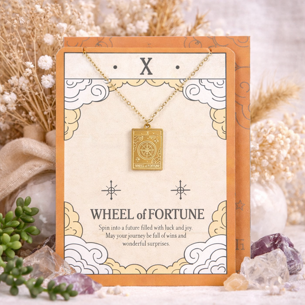 Wheel Of Fortune Tarot Necklace Greeting Card | Luck, Destiny &amp; New Beginnings