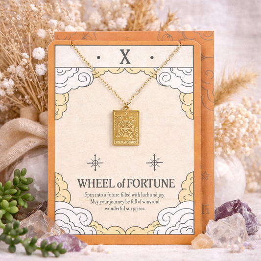 Wheel Of Fortune Tarot Necklace Greeting Card | Luck, Destiny & New Beginnings