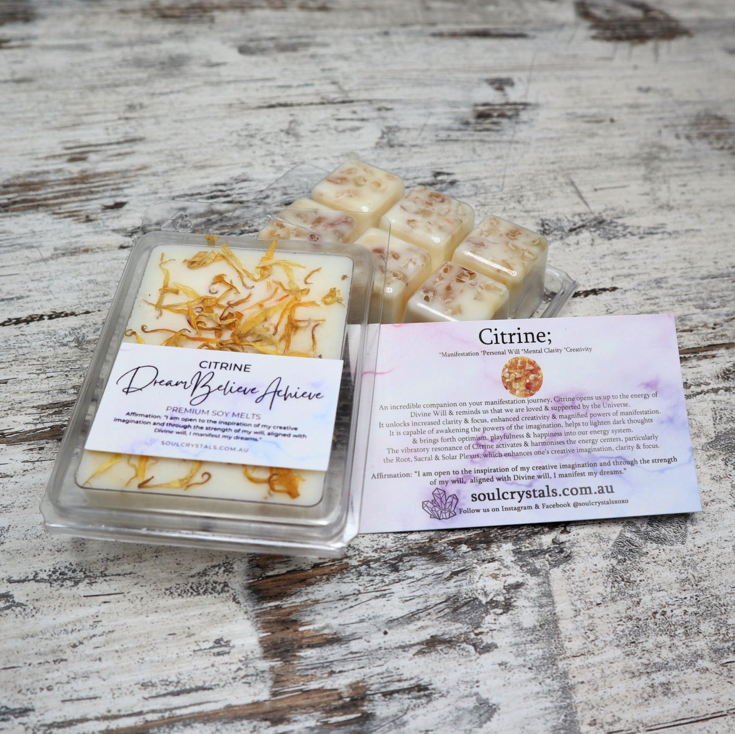 'Dream, Believe, Achieve' Soy Wax Melts | Citrine