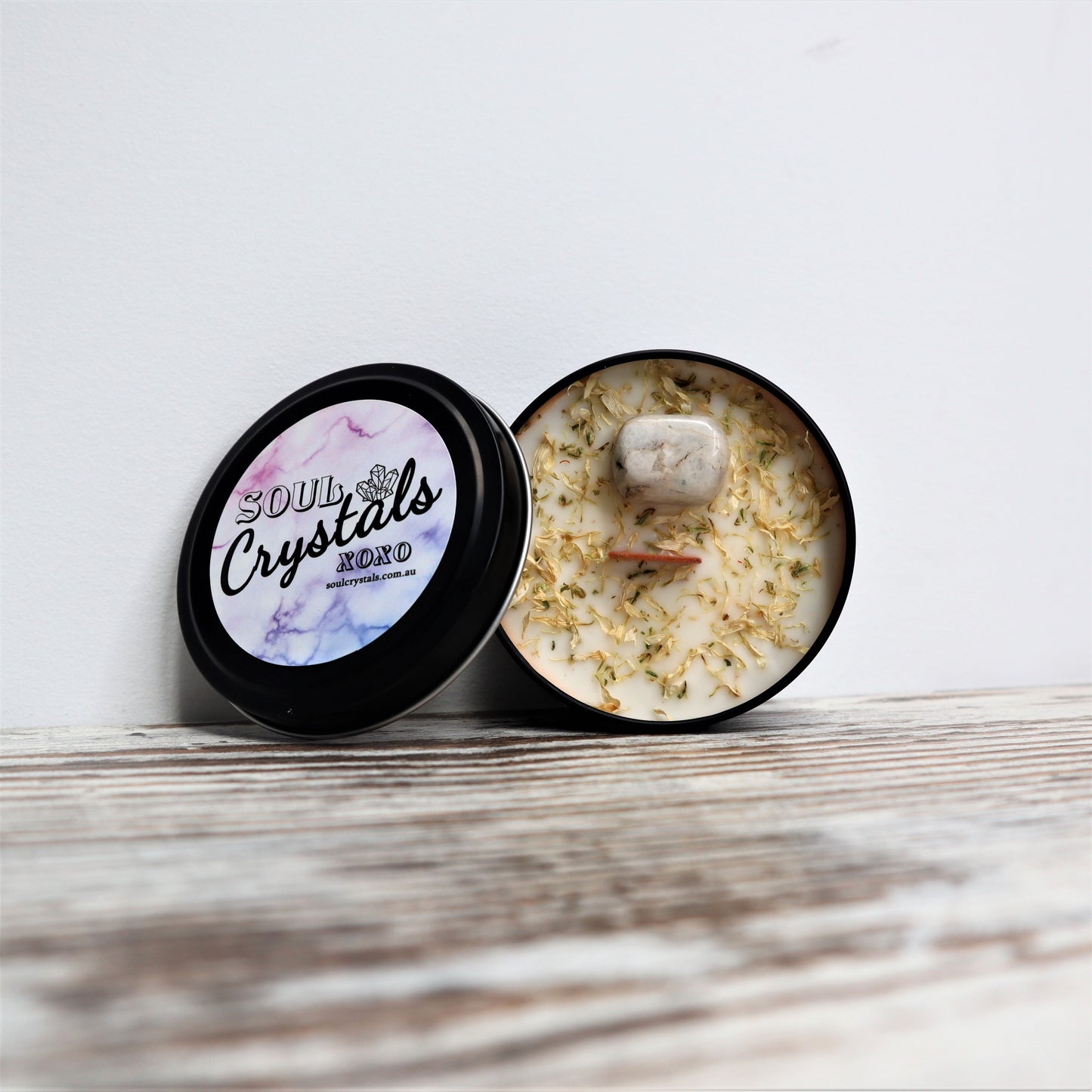 'Good Vibes' Soy Candle Tin | Rainbow Moonstone