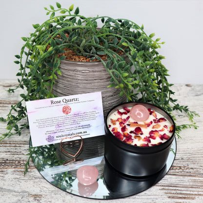 ‘Love Conquers All’ Soy Candle Tin | Rose Quartz