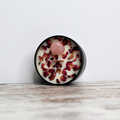 ‘Love Conquers All’ Soy Candle Tin | Rose Quartz
