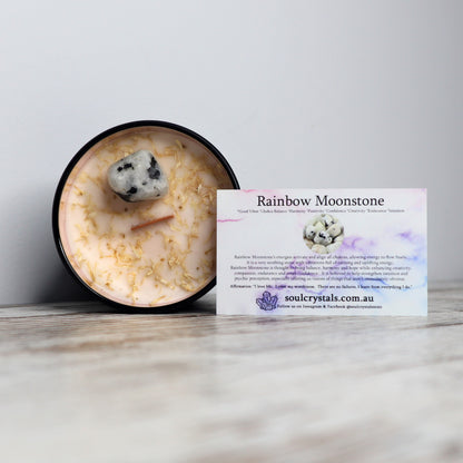 'Good Vibes' Soy Candle | Rainbow Moonstone