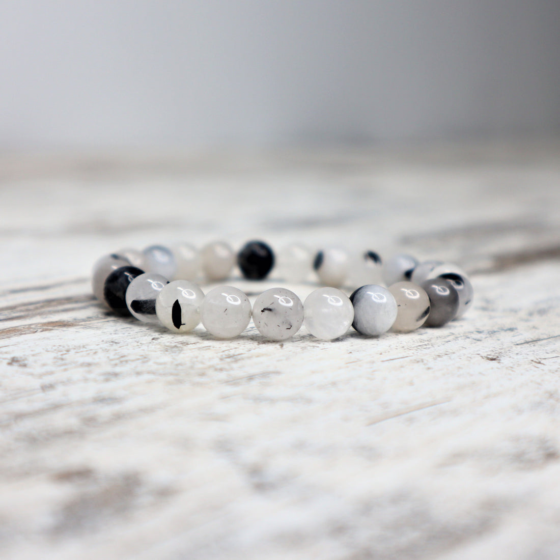Tourmalinated Quartz Bead Bracelet | 8mm | Protection, Clarity &amp; Energetic Balance