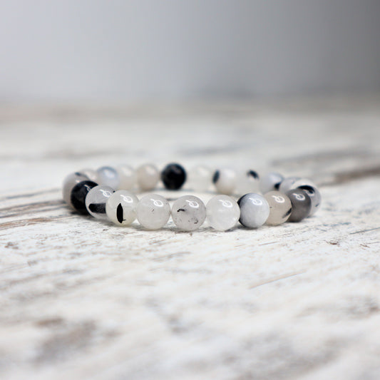 Tourmalinated Quartz Bead Bracelet | 8mm | Protection, Clarity & Energetic Balance